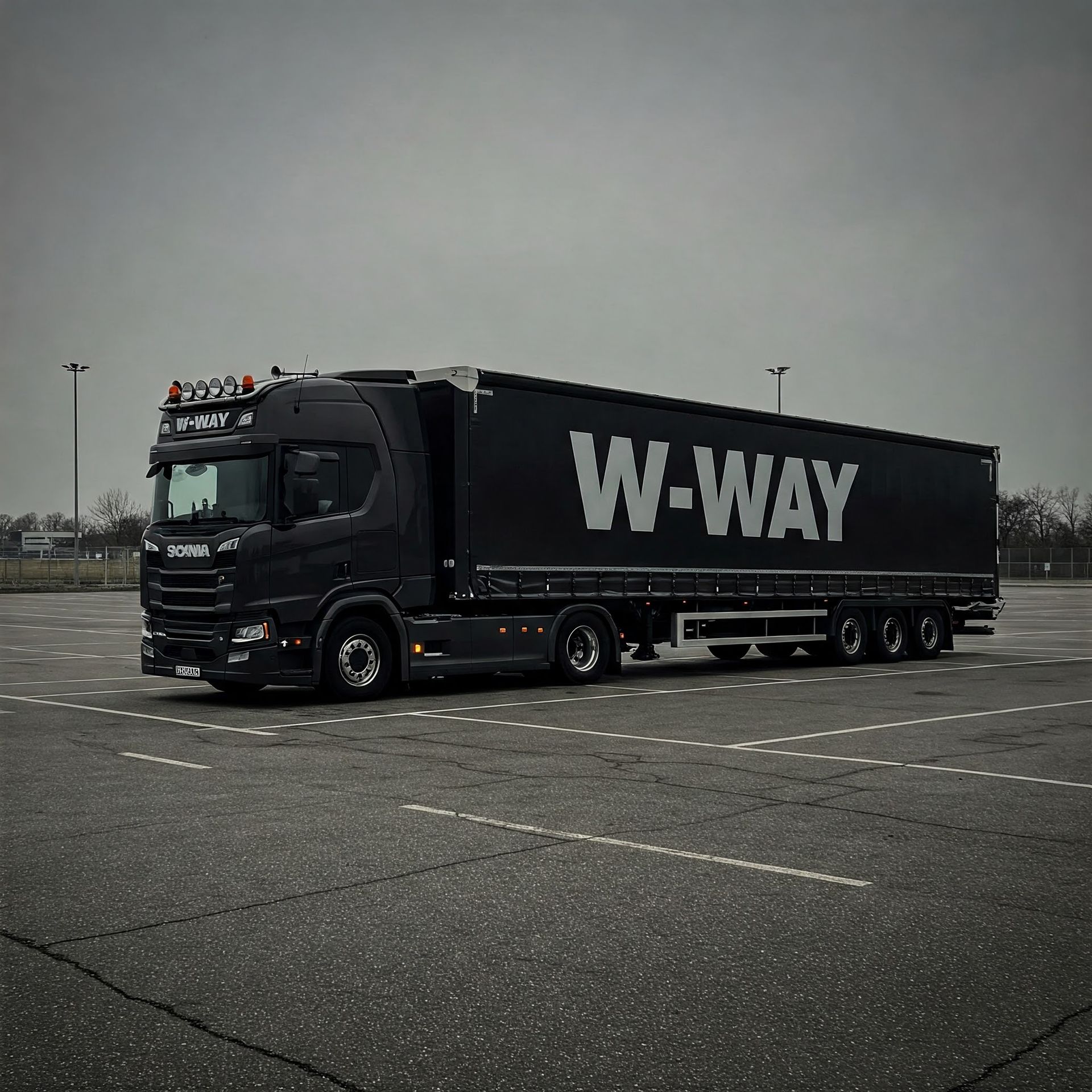 Czarna ciężarówka transportowa na parkingu